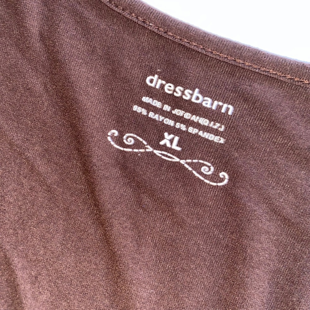 Dressbarn Womens XL Brown Pleated Scoop Neck Short Sleeve Stretch Top - Picture 2 of 6